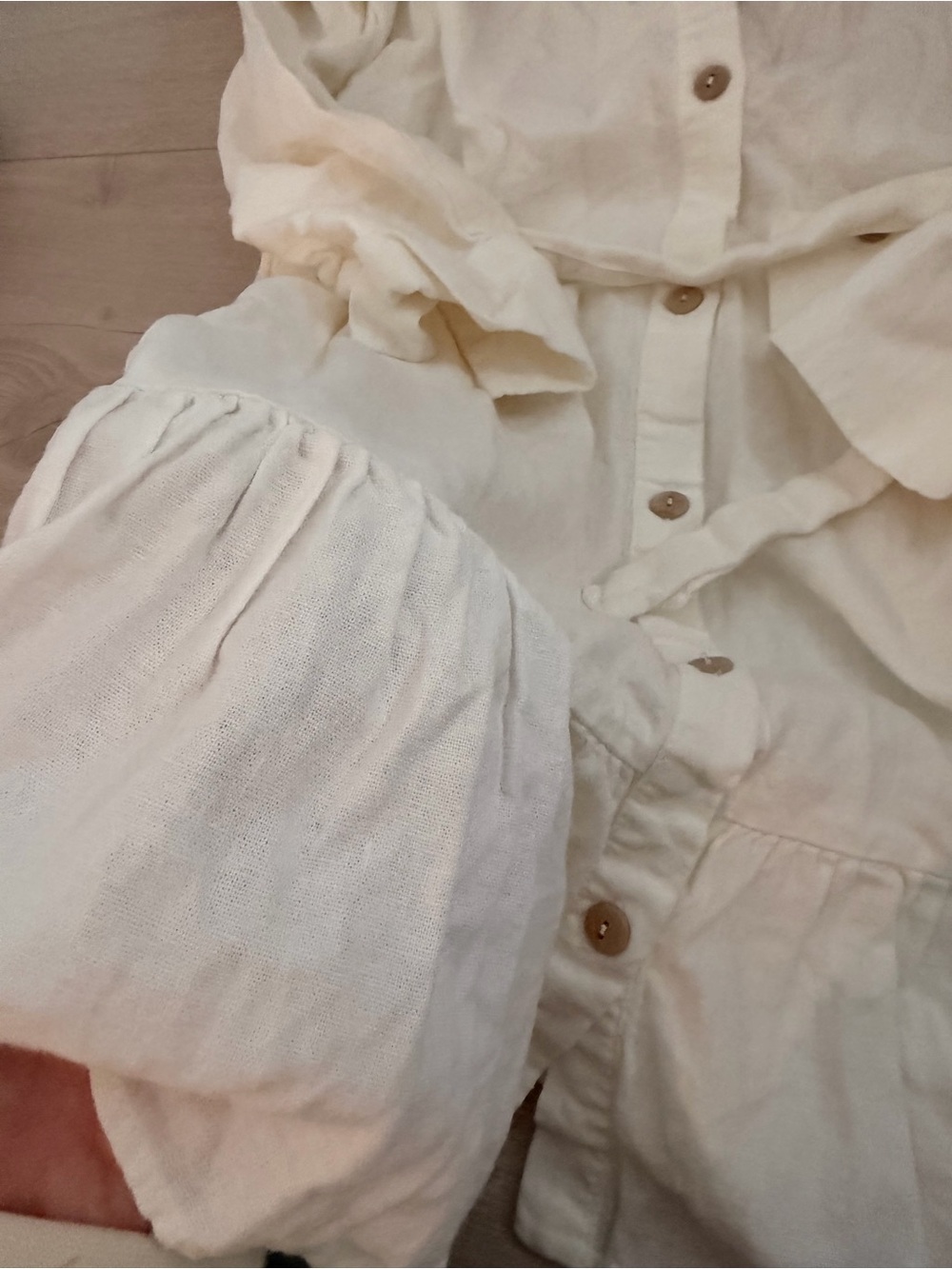 Linen Cream Button-Front Ruffle Hem Tunic - Picture 2 of 5